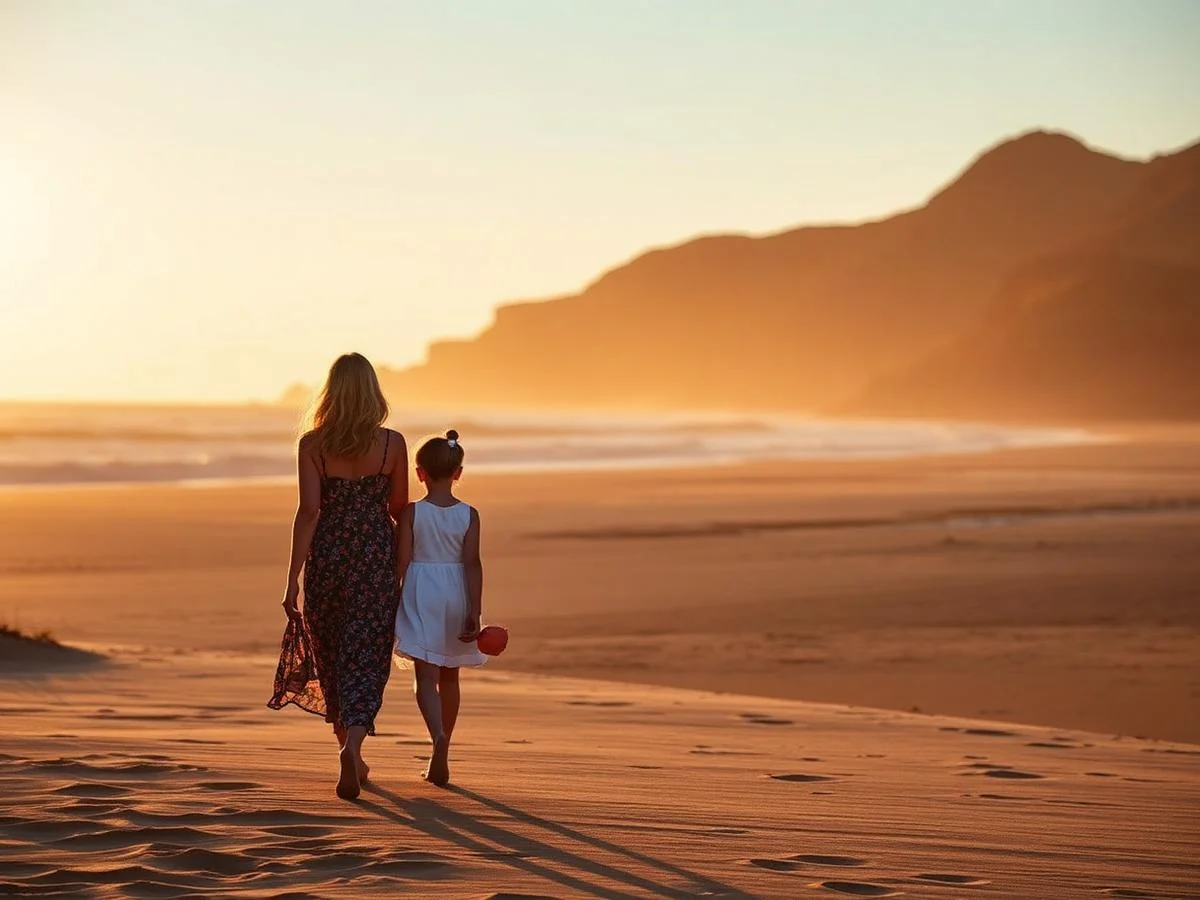 Famille face à une plage sud-africaine